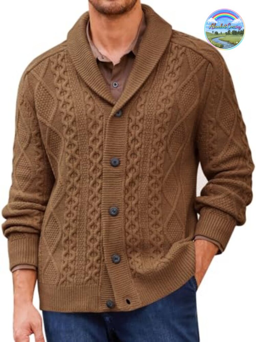 Men's Cable Knit Shawl Collar Cardigan Sweater Button Down Long Sleeve Warm